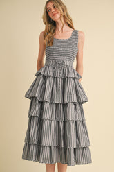 &Merci Smocked Charcoal Striped Dress