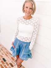 Listicle Chambray Embroidered Shorts
