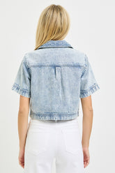 Risen Short Sleeve V-Neck Denim Shirt