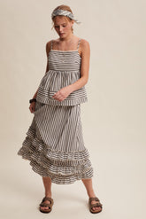 Listicle Striped Ruffle Trim Two-Piece Set