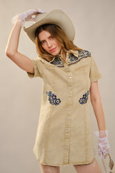 Blue B Western Embroidered Mini Dress-Sand