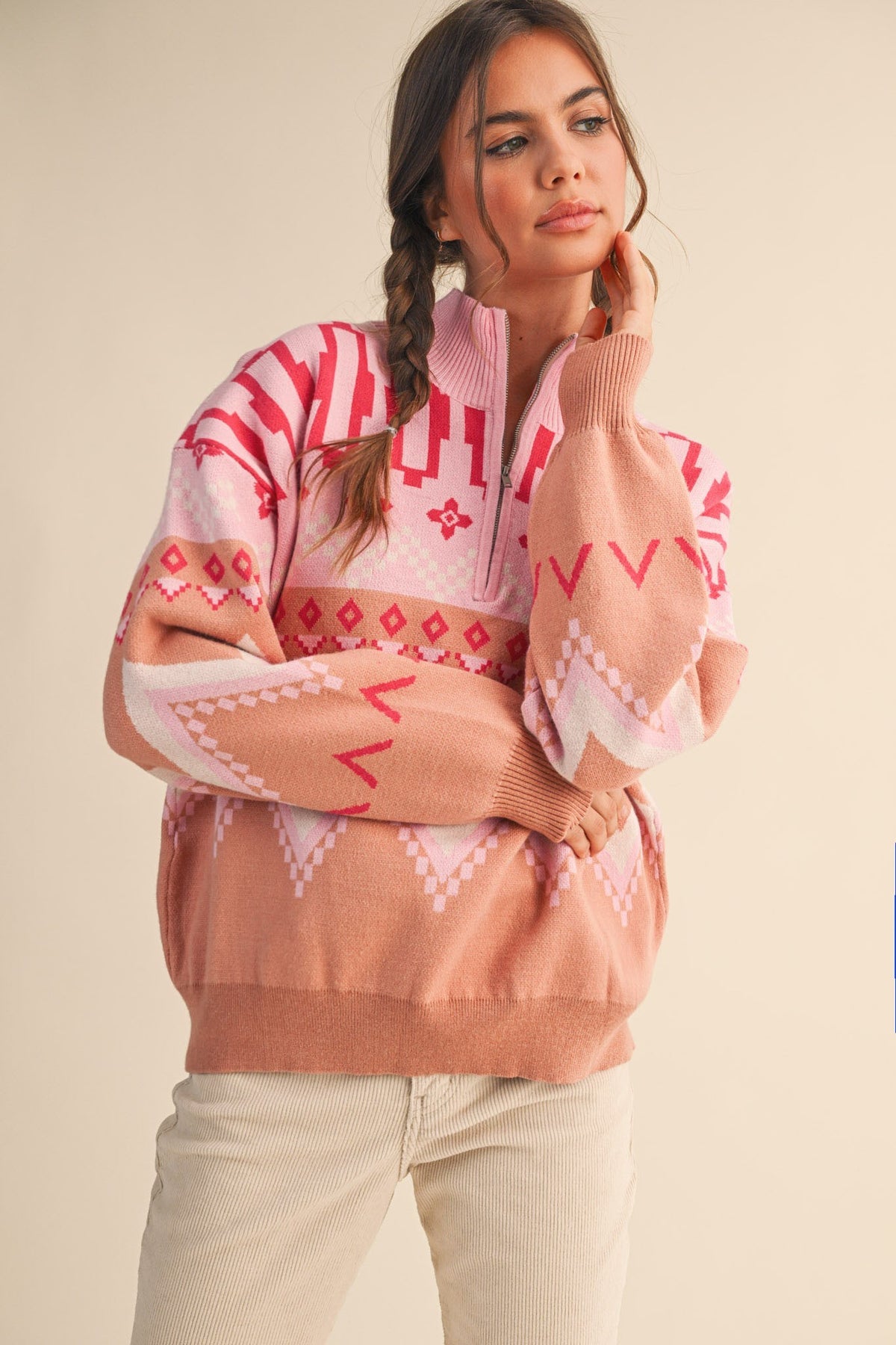&Merci Pink Half-Zip Sweater