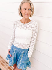 Listicle Chambray Embroidered Shorts