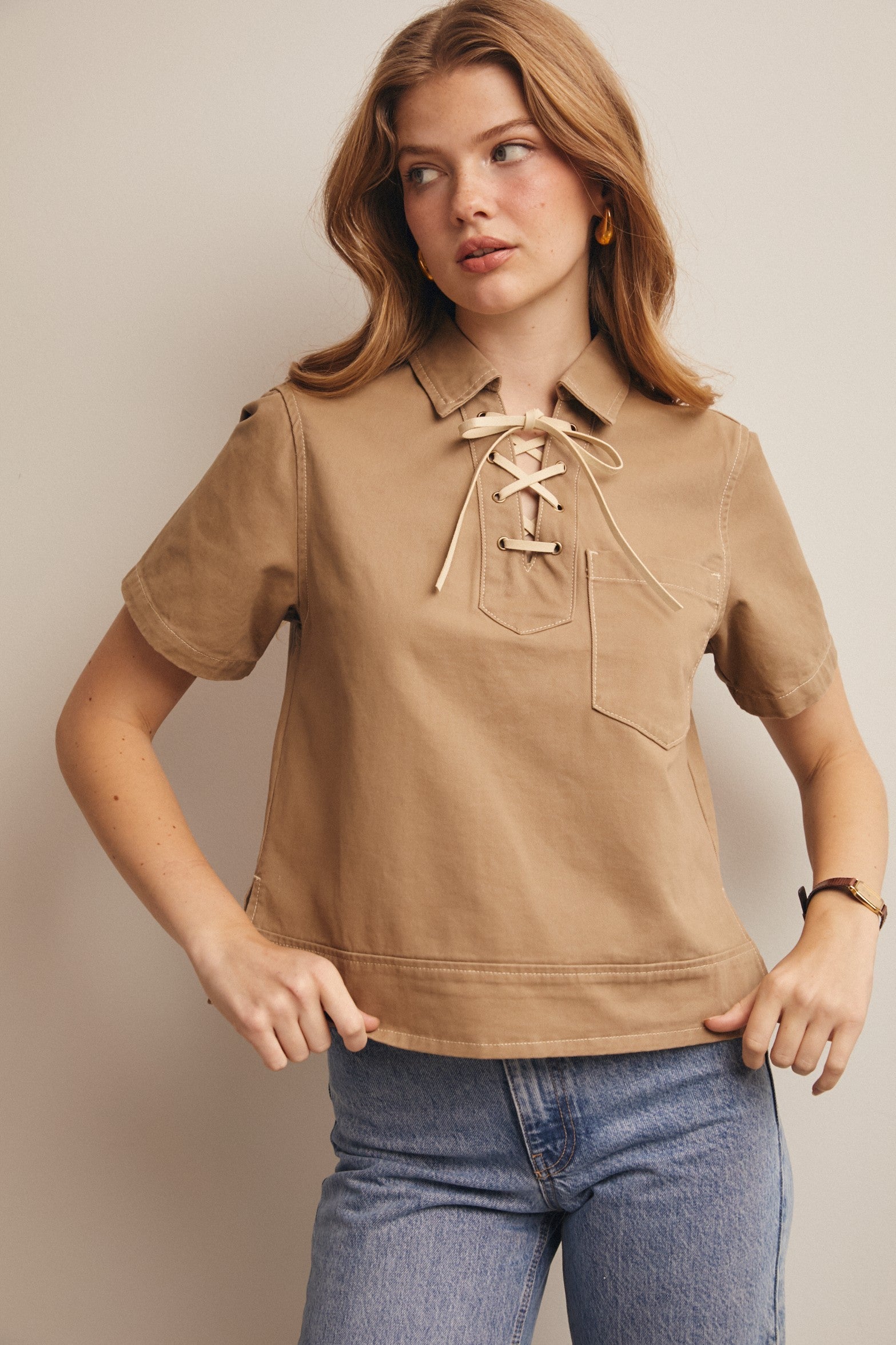 Forte Lace-up Collared Top