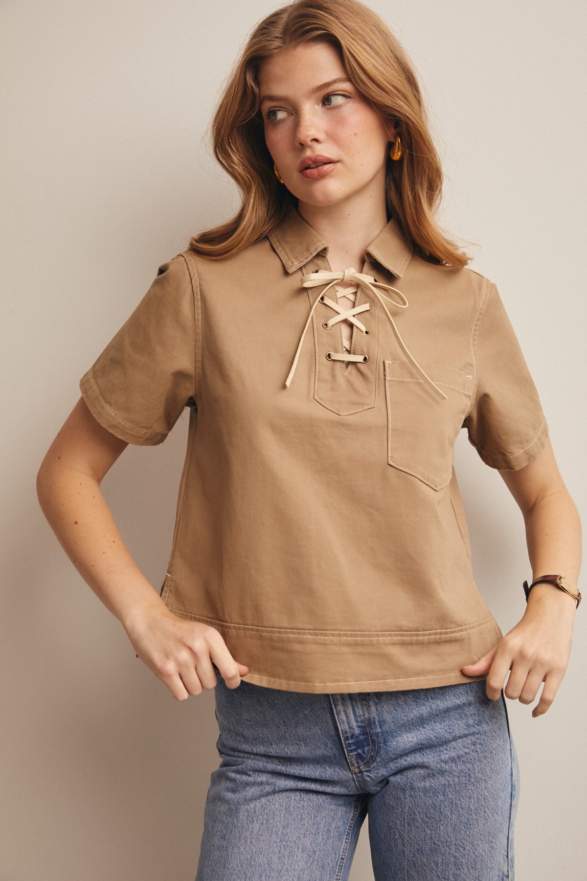 Forte Lace-up Collared Top