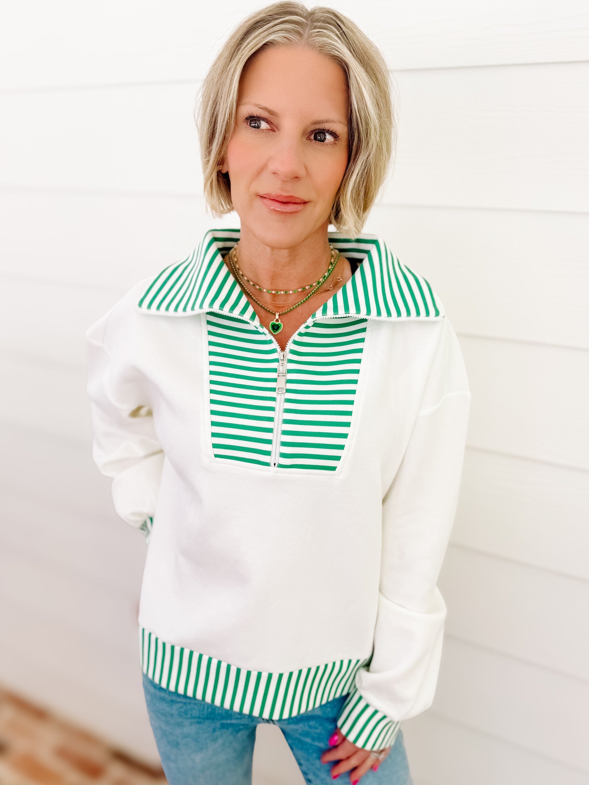 Entro Half-zip Scuba Knit Pullover-Green