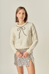English Factory Rhinestone Bow Sweater