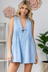 Veveret French Terry Sleeveless Romper-Light Blue