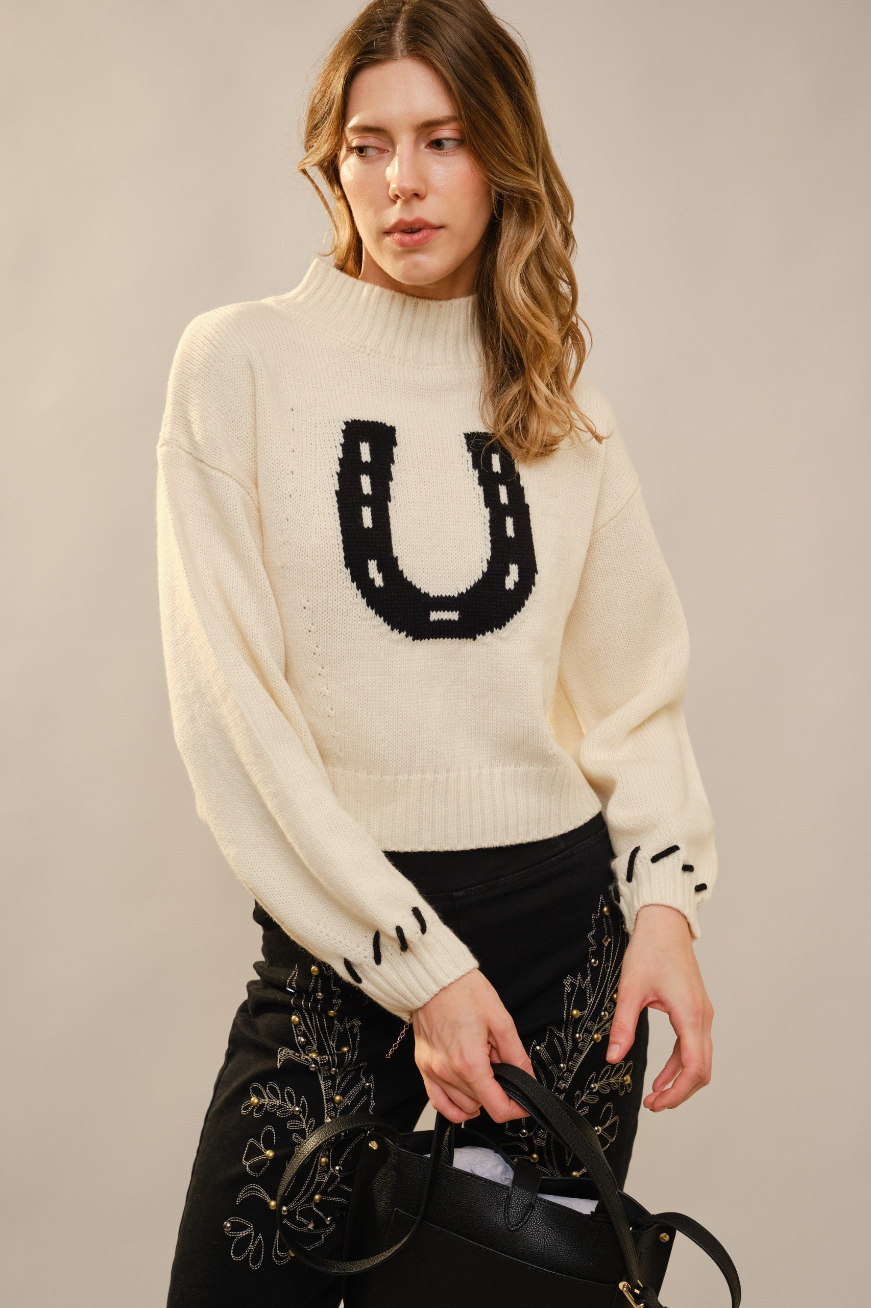 Blue B Cropped Horseshoe Sweater