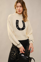 Blue B Cropped Horseshoe Sweater