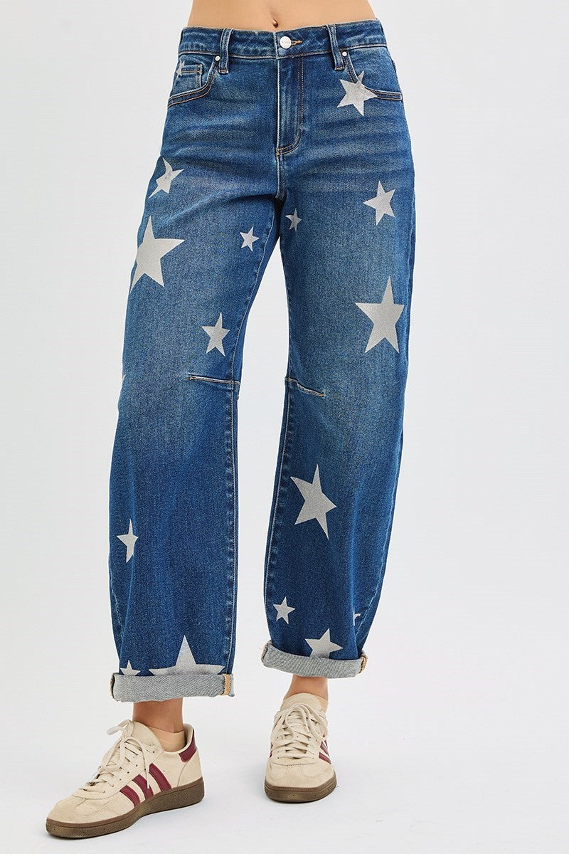 Risen Star Printed Barrel Jean