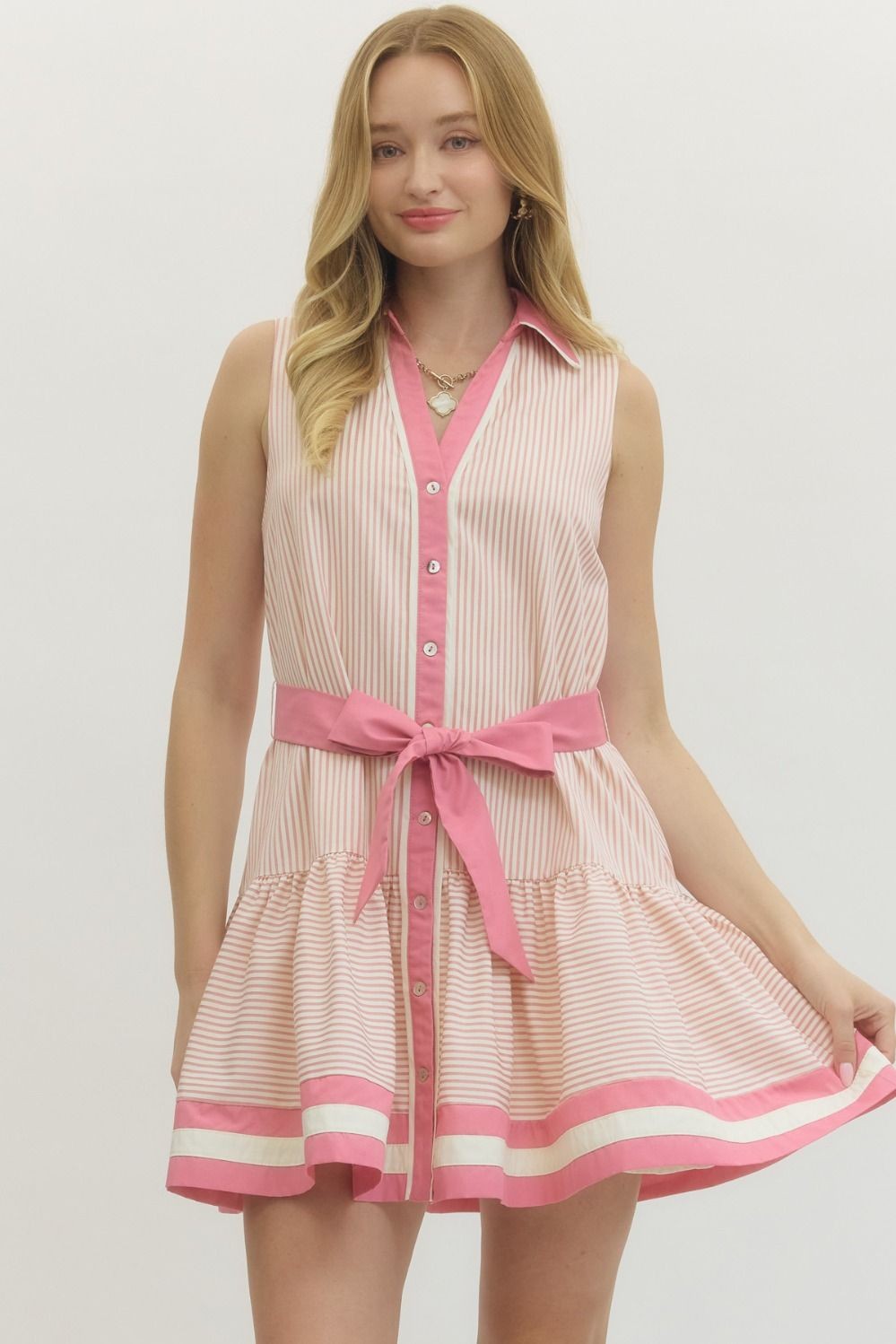 Entro Sleeveless Mini Dress-Pink