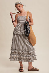 Listicle Striped Ruffle Trim Two-Piece Set