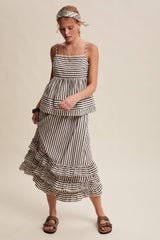 Listicle Striped Ruffle Trim Two-Piece Set