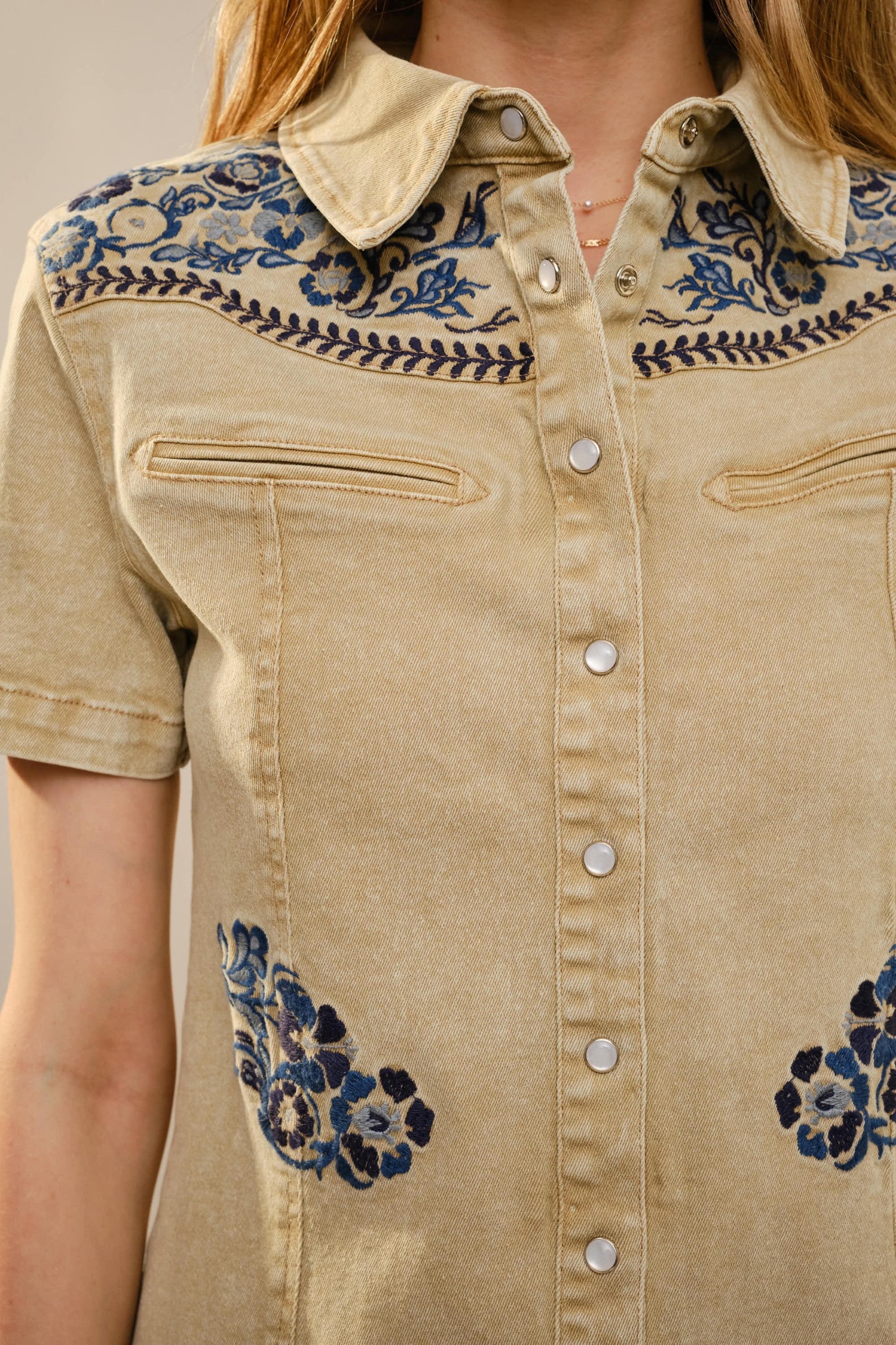 Blue B Western Embroidered Mini Dress-Sand