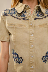 Blue B Western Embroidered Mini Dress-Sand