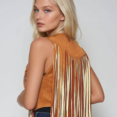 Western 2tone Fringed Faux Suedette Vest
