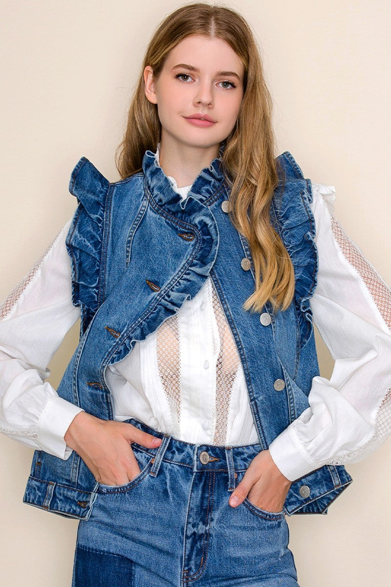 Ruffle Denim Vest