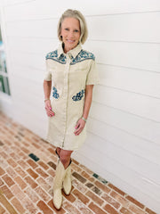 Blue B Western Embroidered Mini Dress-Sand