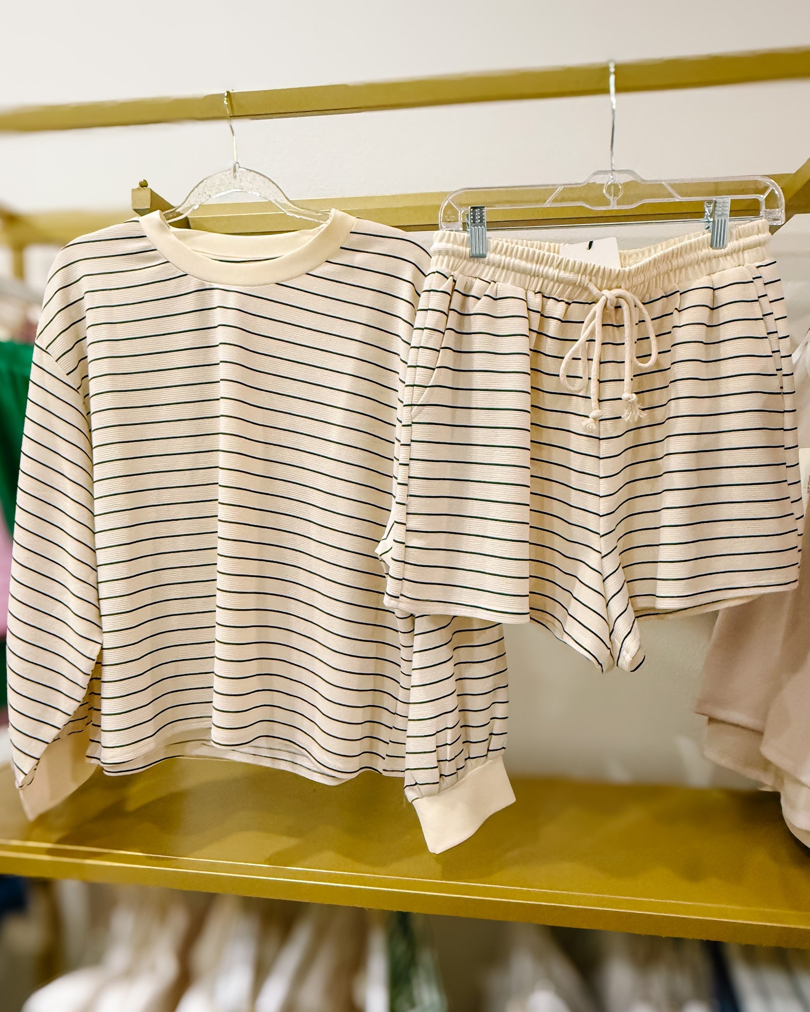 Klesis Striped 3/4 Puff Sleeve Top and Shorts