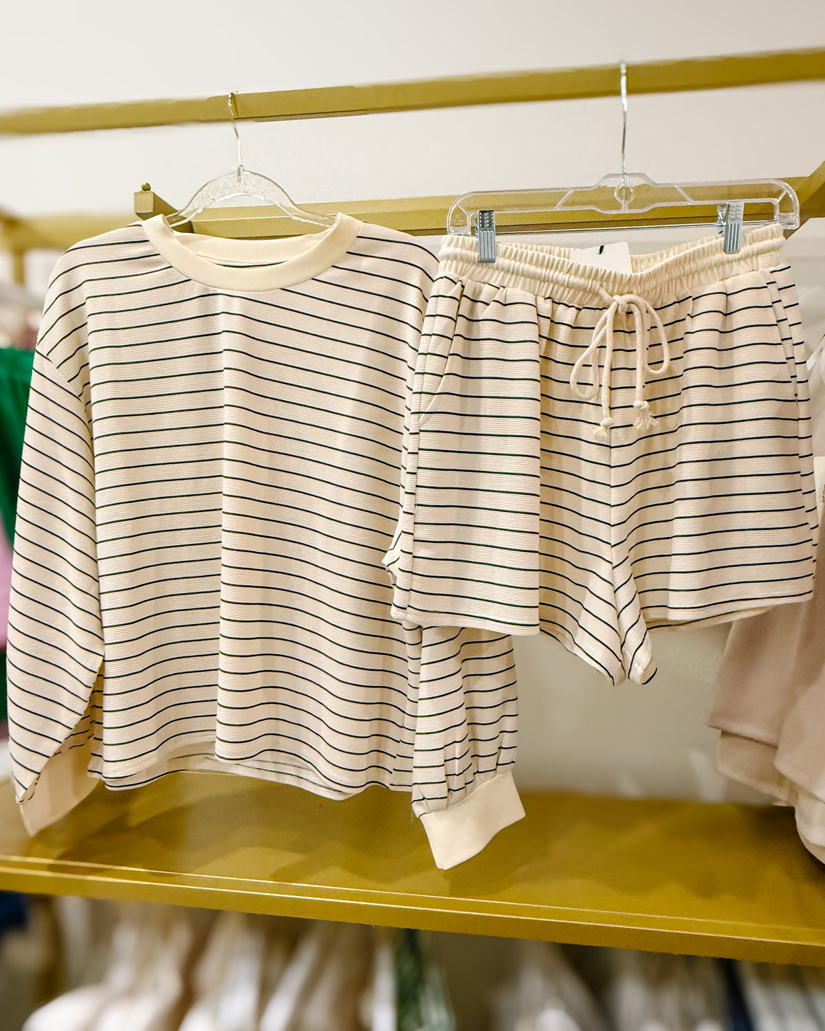 Klesis Striped 3/4 Puff Sleeve Top and Shorts