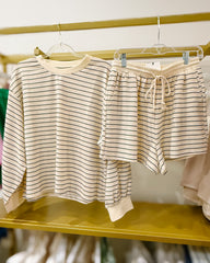 Klesis Striped 3/4 Puff Sleeve Top and Shorts