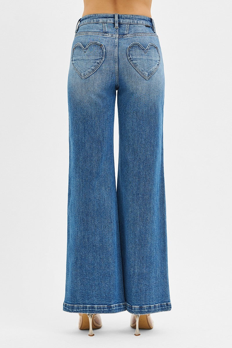 Risen High Rise Heart Back Pocket Jean