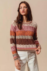 So Me Multi Color Wavy Stripe Sweater Top - Oatmeal