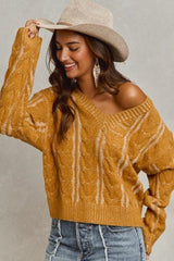 So Me Twisted Two Tone Sweater V Neck Top